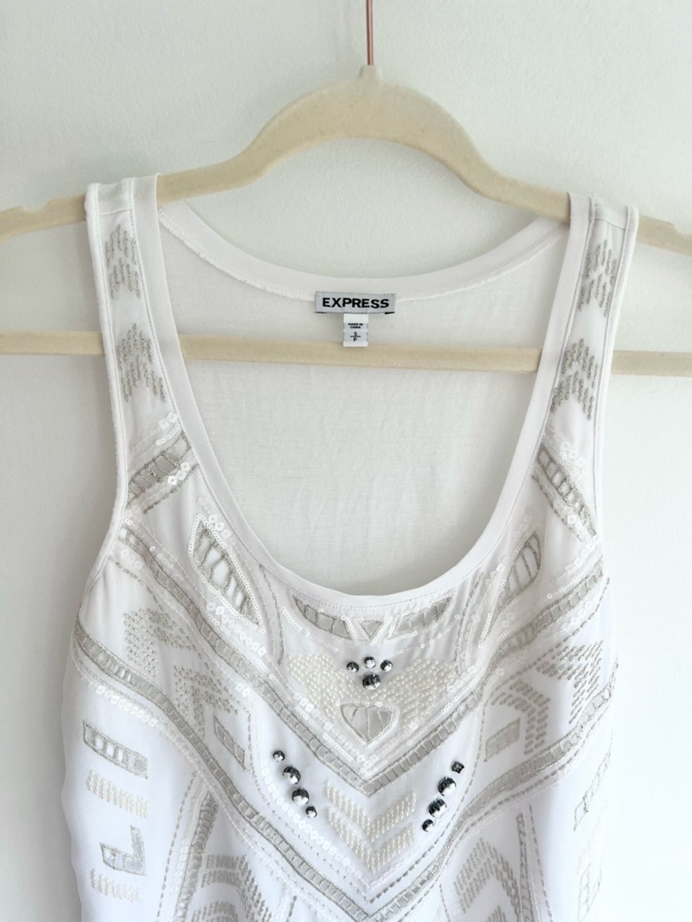Express Women’s White Embellished Tank with Sequins & Beads | Small - Picture 5 of 8